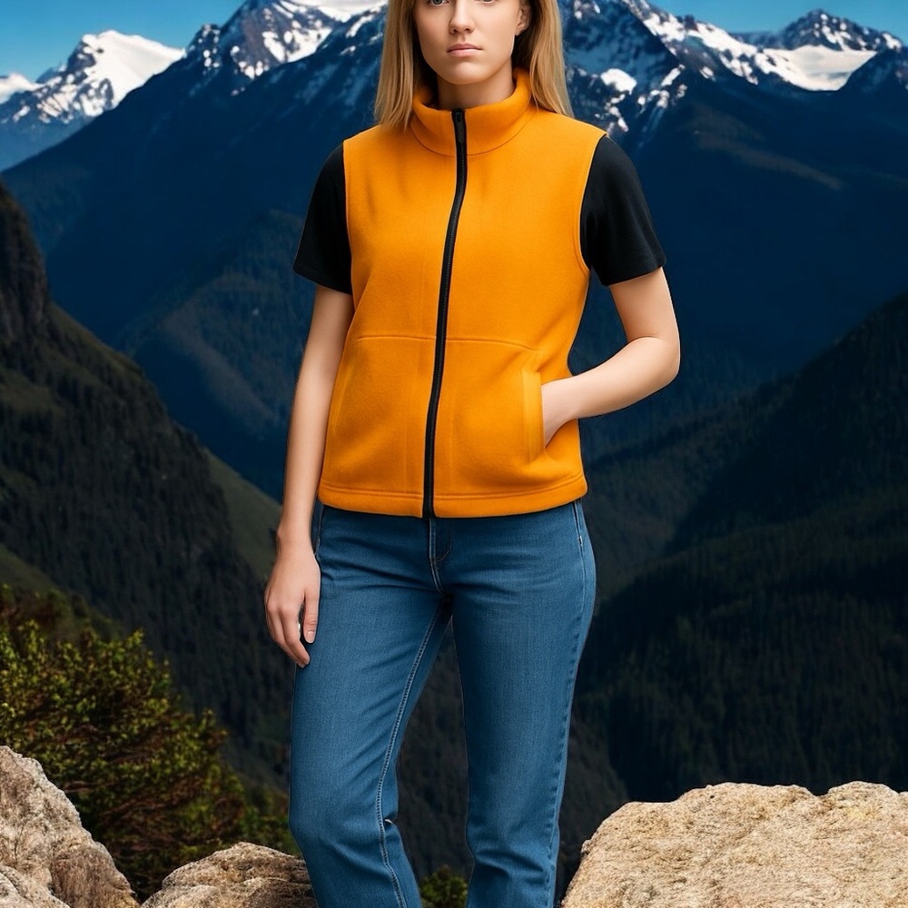 Orange Spun Polyester Vest with Black Zipper Women’s Size XL side pockets